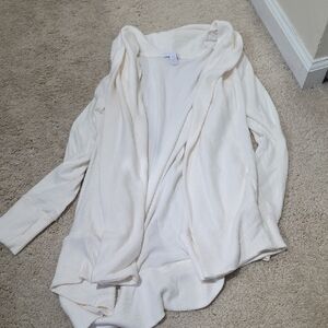 Cream Open-Front Hooded Cardigan Sweater